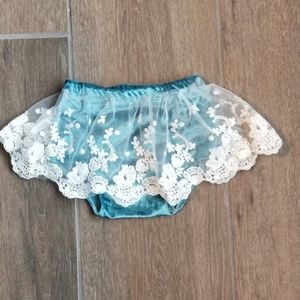 Handmade baby aqua lace skirted bloomers